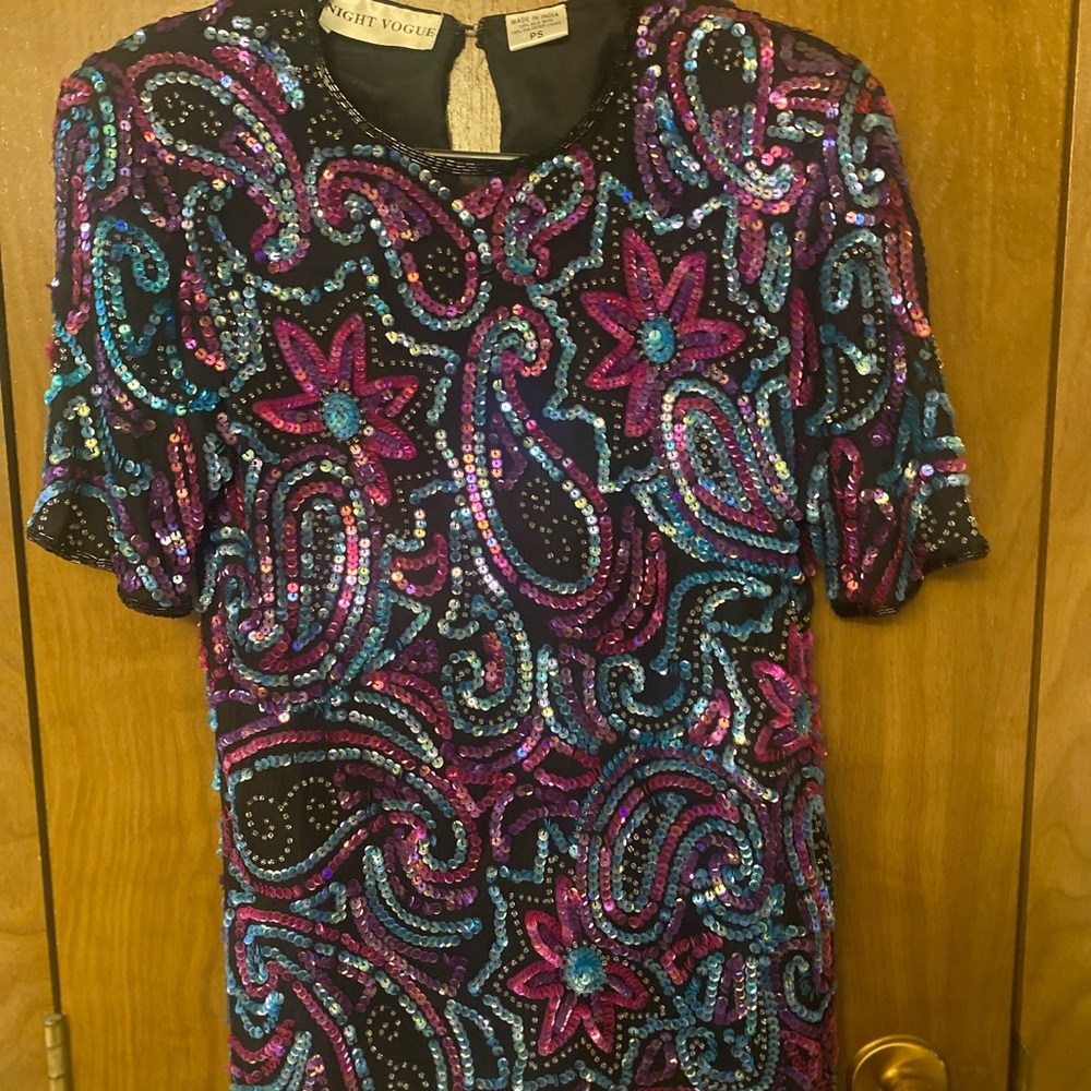 silk beaded Sequin  Blouse small petite